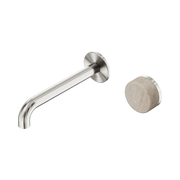 Nero Serenity Progressive Wall Basin Mixer 185mm Spout With Rome Travertine Handle, Brushed Nickel