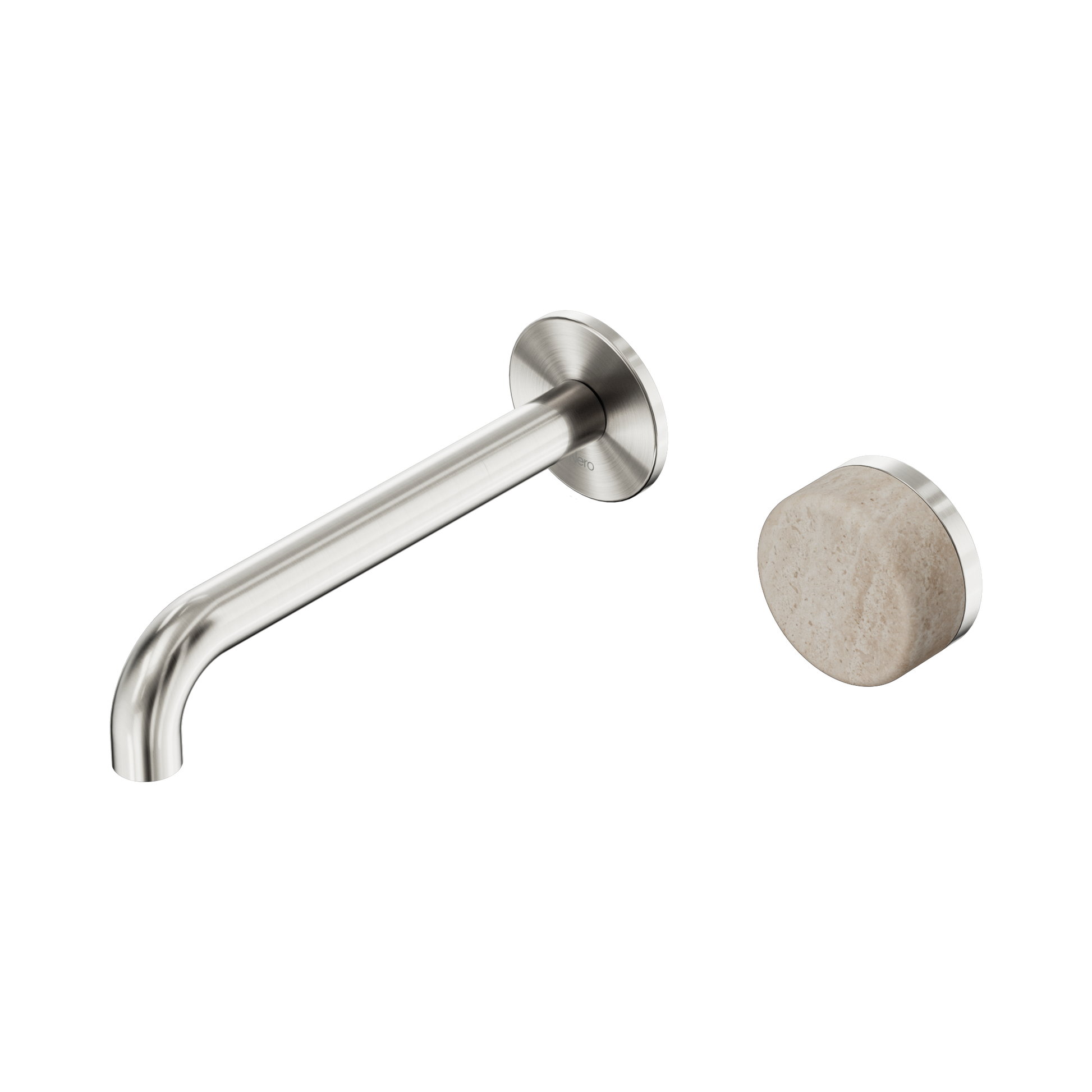 Nero Serenity Progressive Wall Basin Mixer 185mm Spout With Rome Travertine Handle, Brushed Nickel