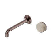 Nero Serenity Progressive Wall Basin Mixer 185mm Spout With Rome Travertine Handle, Brushed Bronze