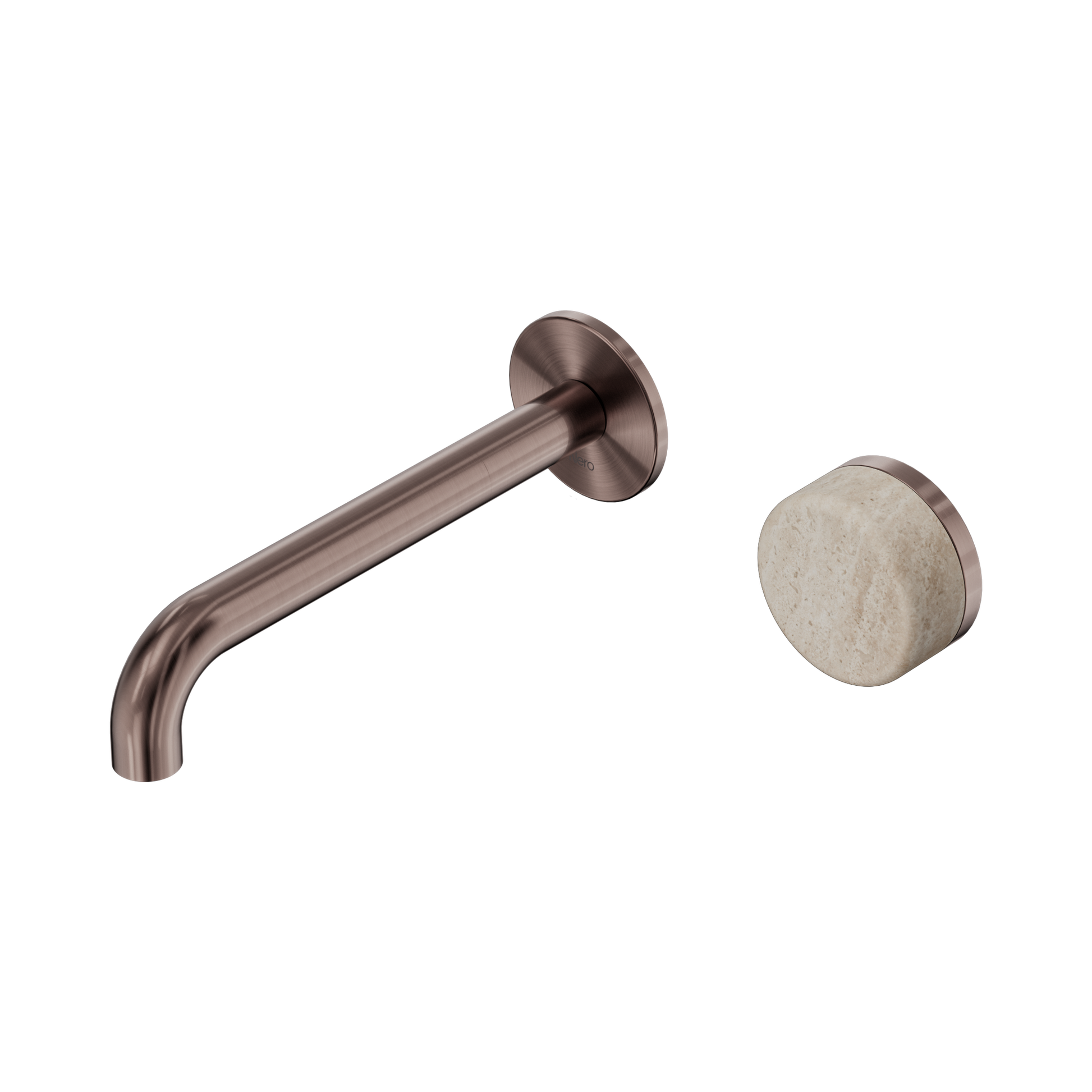 Nero Serenity Progressive Wall Basin Mixer 185mm Spout With Rome Travertine Handle, Brushed Bronze