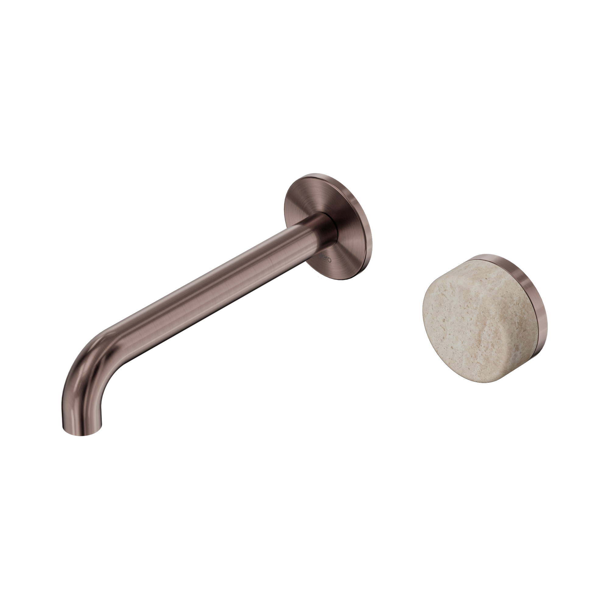 Nero Serenity Progressive Wall Basin Mixer 185mm Spout With Rome Travertine Handle, Brushed Bronze