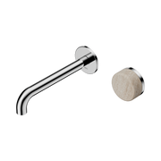 Nero Serenity Progressive Wall Basin Mixer 185mm Spout With Rome Travertine Handle, Chrome