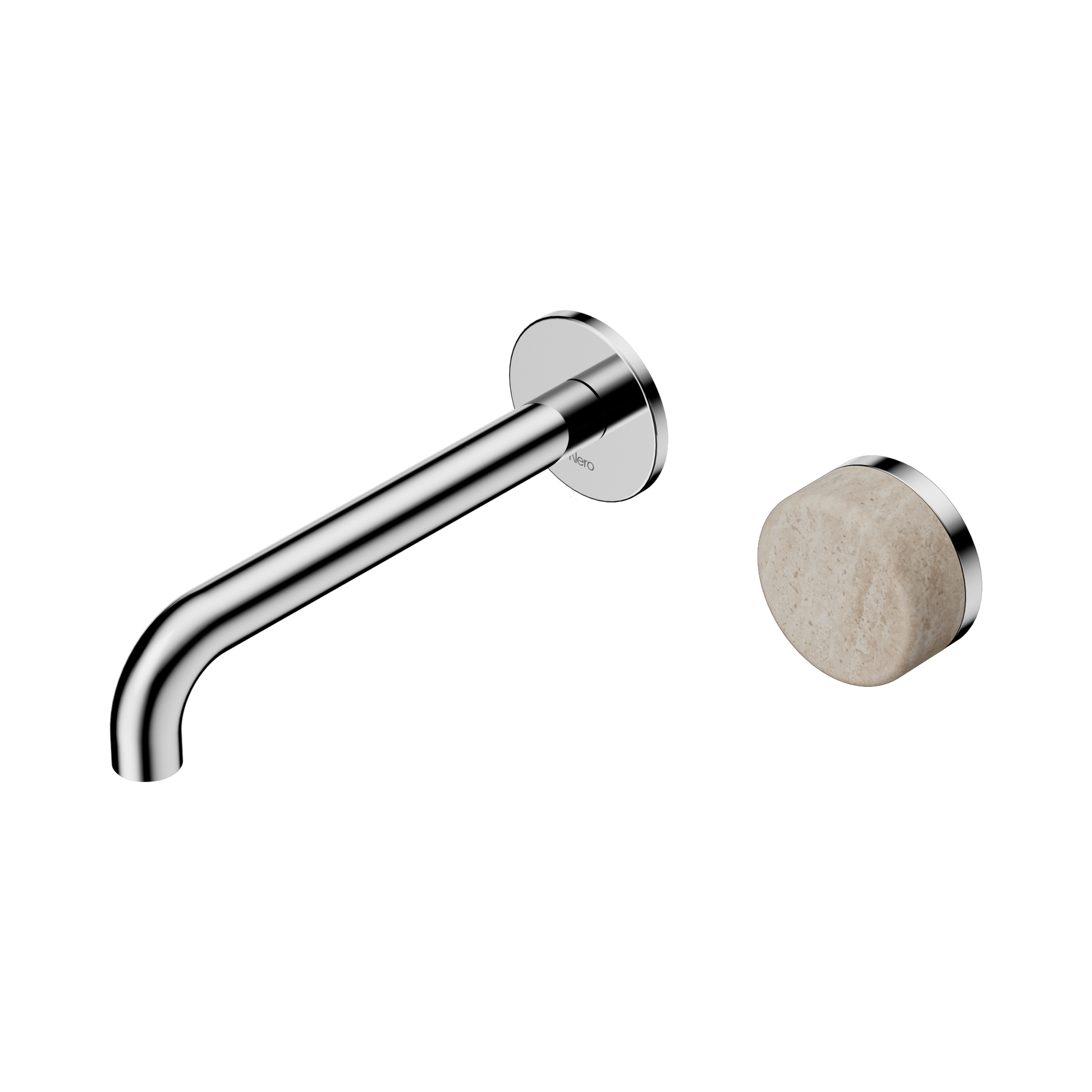 Nero Serenity Progressive Wall Basin Mixer 185mm Spout With Rome Travertine Handle, Chrome