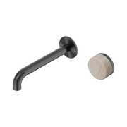 Nero Serenity Progressive Wall Basin Mixer 185mm Spout With Rome Travertine Handle, Gun Metal
