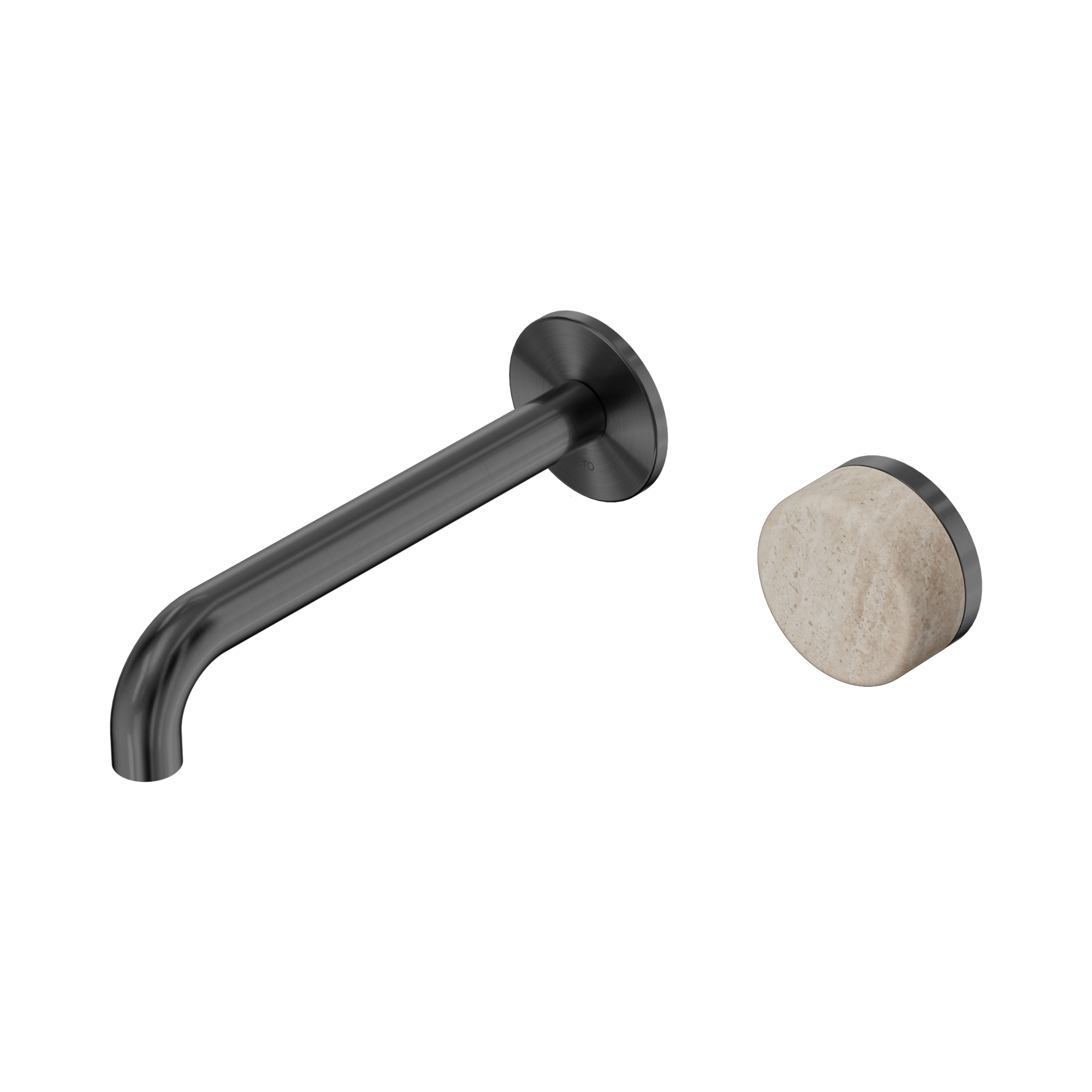 Nero Serenity Progressive Wall Basin Mixer 185mm Spout With Rome Travertine Handle, Gun Metal