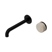 Nero Serenity Progressive Wall Basin Mixer 185mm Spout With Rome Travertine Handle, Matte Black