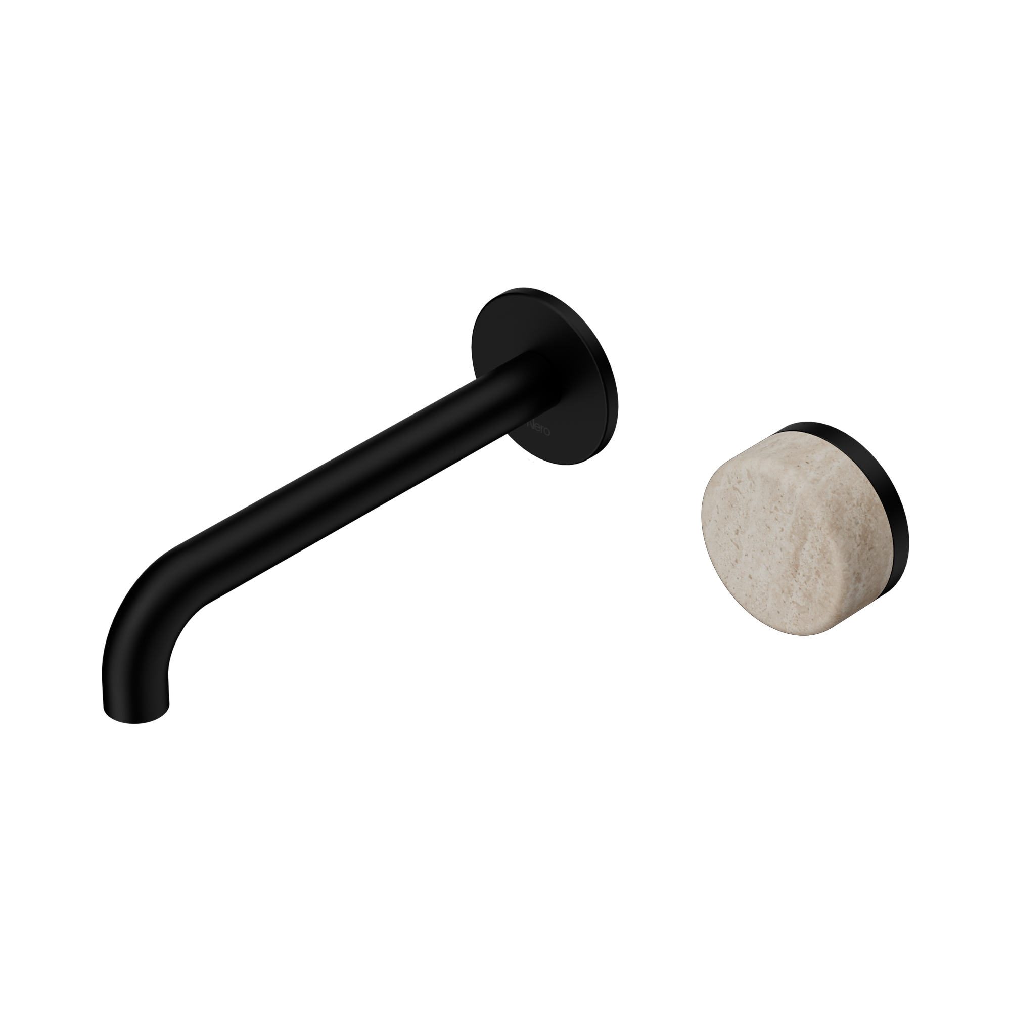 Nero Serenity Progressive Wall Basin Mixer 185mm Spout With Rome Travertine Handle, Matte Black
