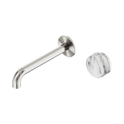 Nero Serenity Progressive Wall Basin Mixer 185mm Spout With Arabescato Corchia Handle, Brushed Nickel