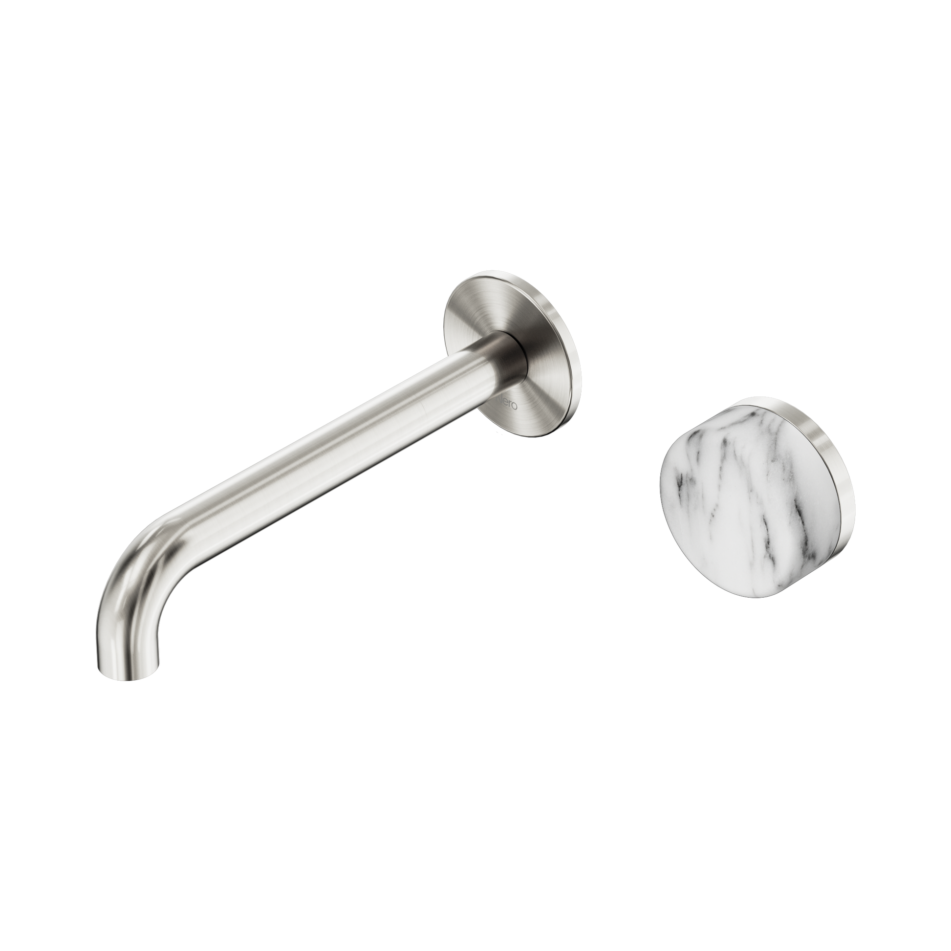 Nero Serenity Progressive Wall Basin Mixer 185mm Spout With Arabescato Corchia Handle, Brushed Nickel