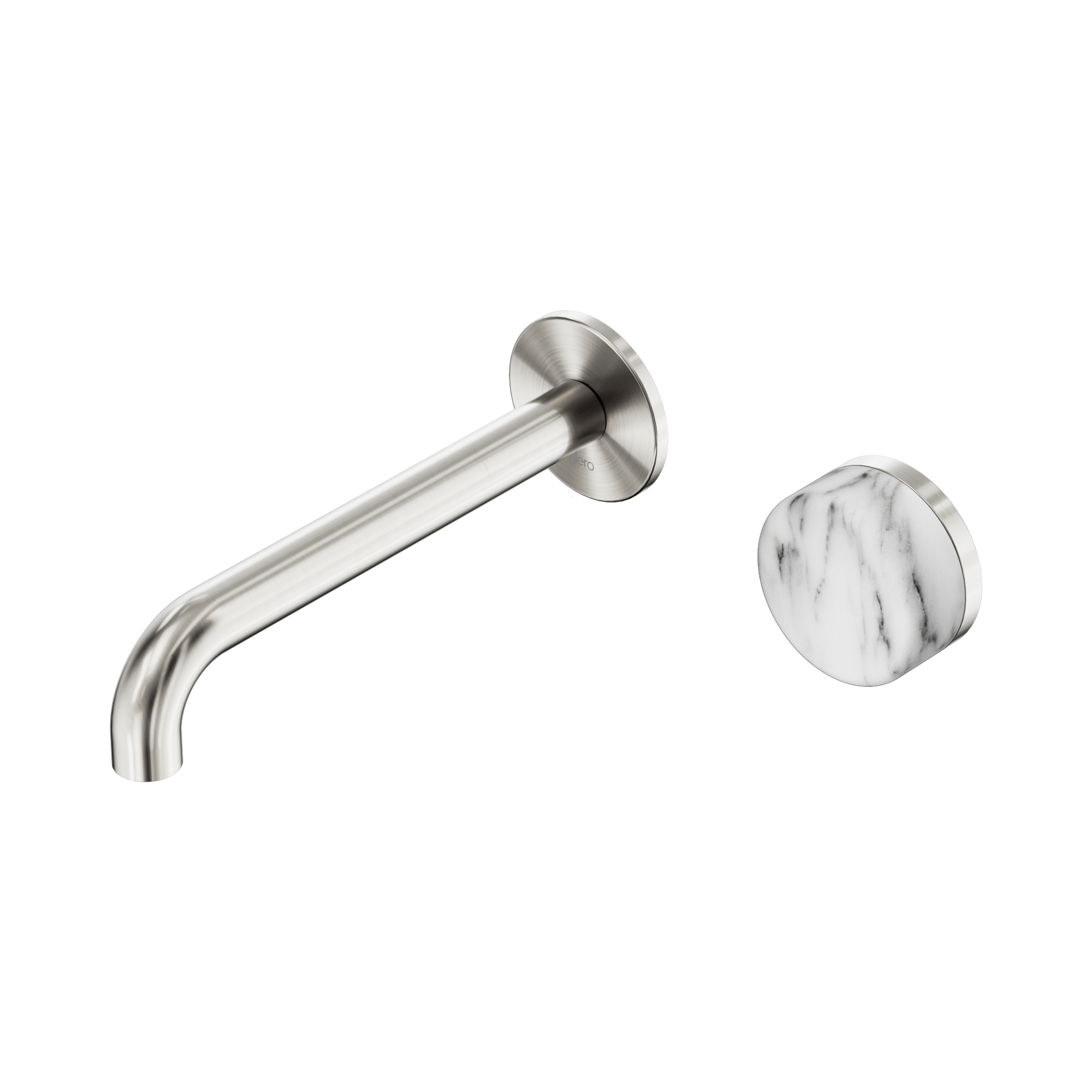 Nero Serenity Progressive Wall Basin Mixer 185mm Spout With Arabescato Corchia Handle, Brushed Nickel