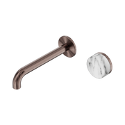 Nero Serenity Progressive Wall Basin Mixer 185mm Spout With Arabescato Corchia Handle, Brushed Bronze