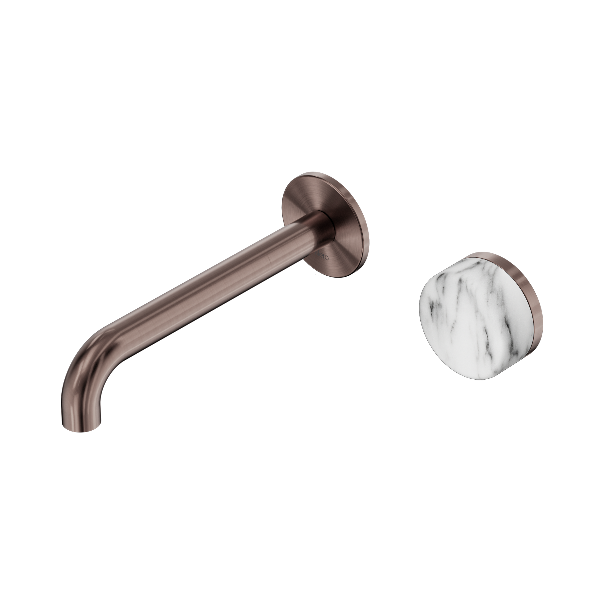 Nero Serenity Progressive Wall Basin Mixer 185mm Spout With Arabescato Corchia Handle, Brushed Bronze