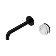 Nero Serenity Progressive Wall Basin Mixer 185mm Spout With Arabescato Corchia Handle, Matte Black