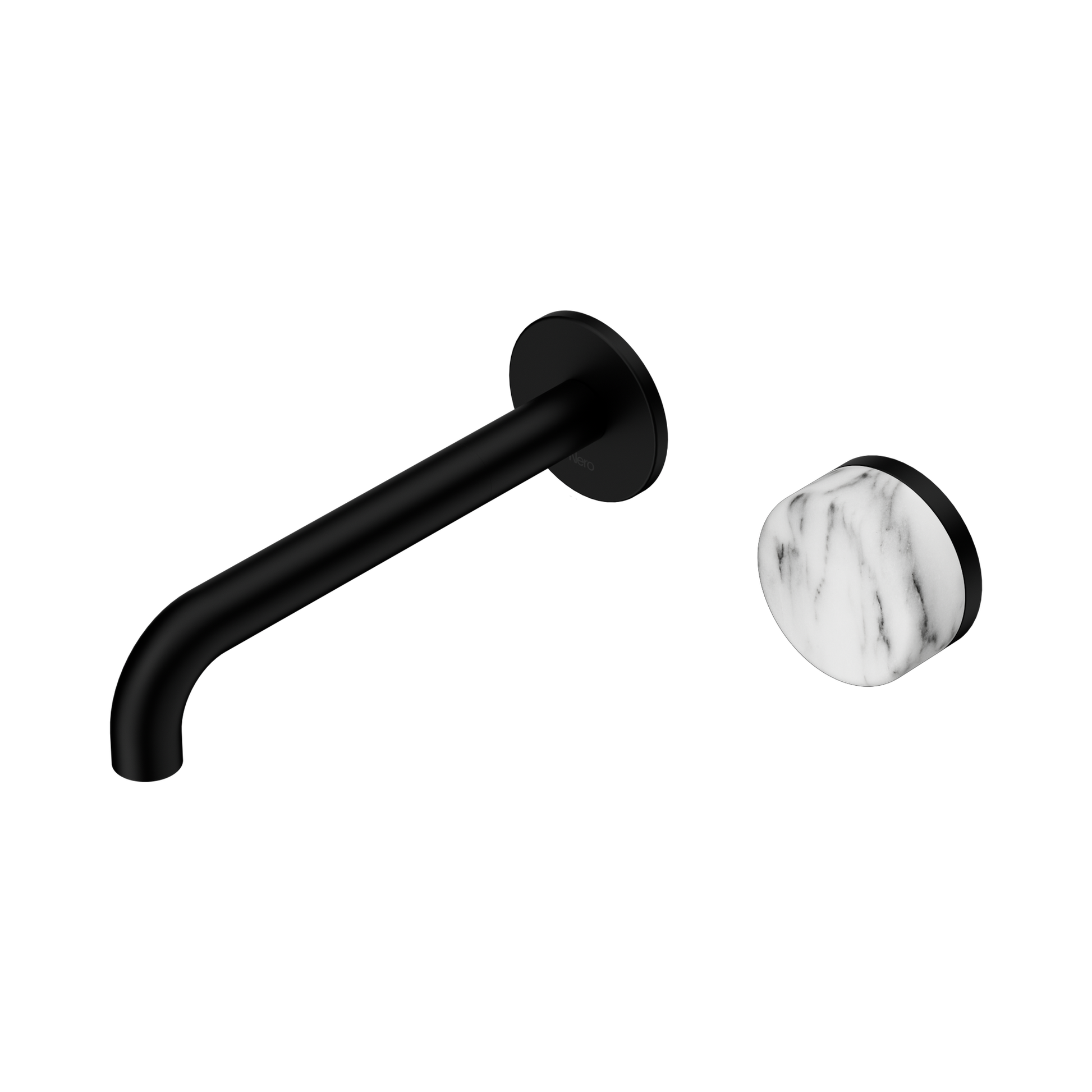 Nero Serenity Progressive Wall Basin Mixer 185mm Spout With Arabescato Corchia Handle, Matte Black