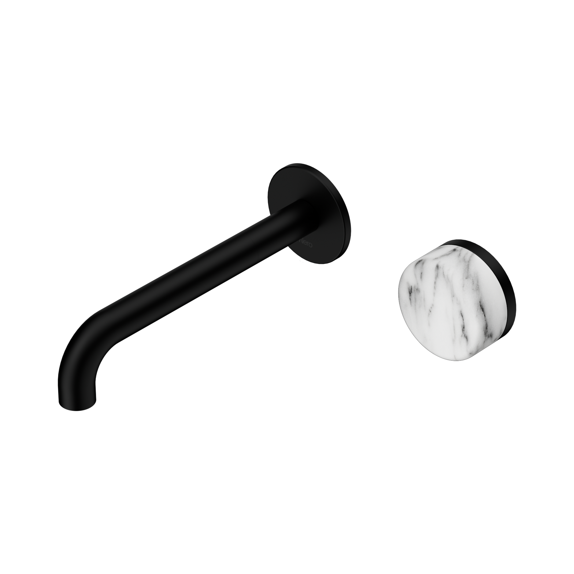 Nero Serenity Progressive Wall Basin Mixer 185mm Spout With Arabescato Corchia Handle, Matte Black