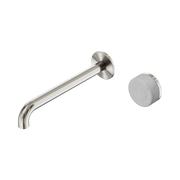 Nero Serenity Progressive Wall Basin Mixer 220mm Spout With Carrara Handle, Brushed Nickel