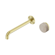 Nero Serenity Progressive Wall Basin Mixer 220mm Spout With Rome Travertine Handle, Brushed Gold
