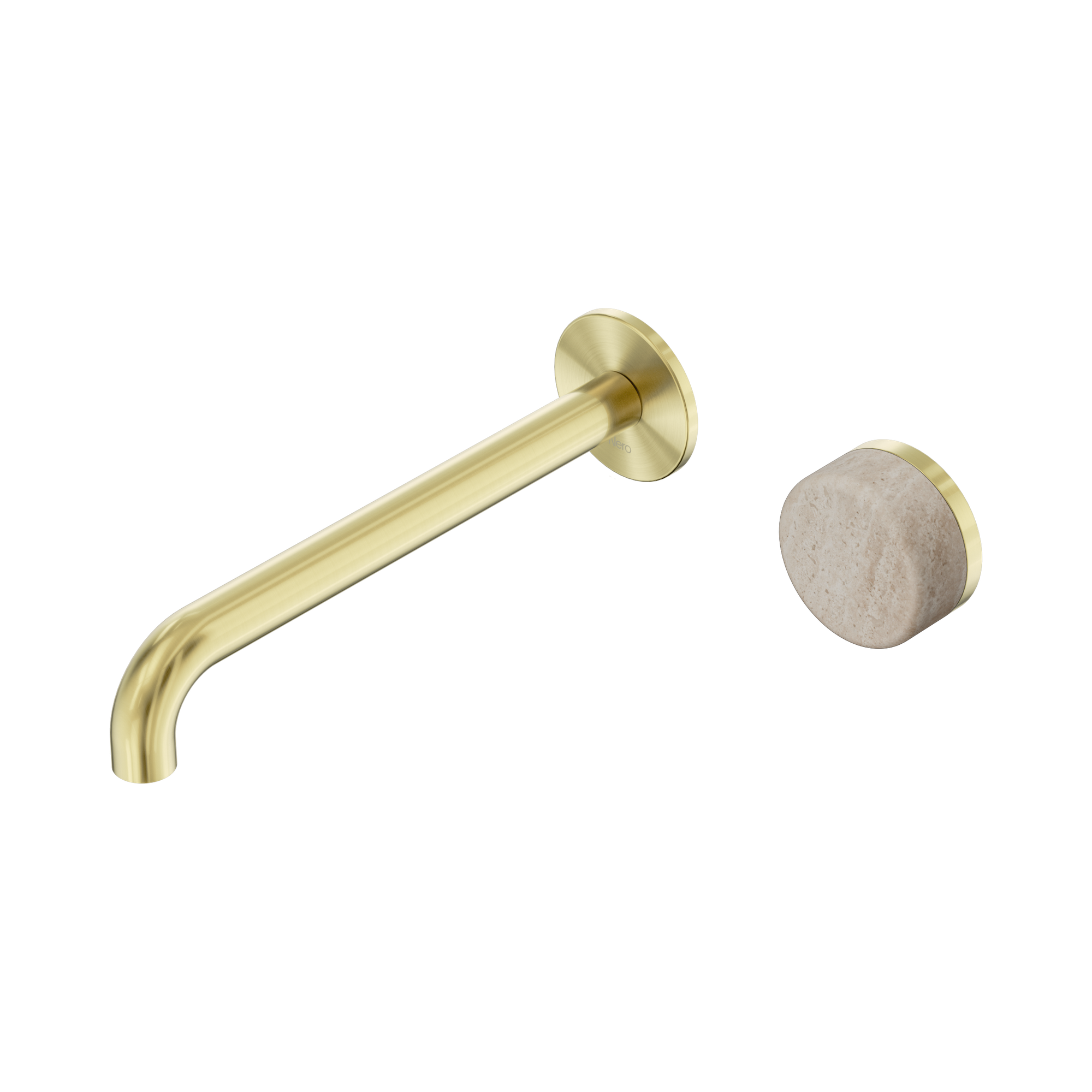 Nero Serenity Progressive Wall Basin Mixer 220mm Spout With Rome Travertine Handle, Brushed Gold