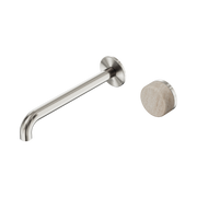 Nero Serenity Progressive Wall Basin Mixer 220mm Spout With Rome Travertine Handle, Brushed Nickel