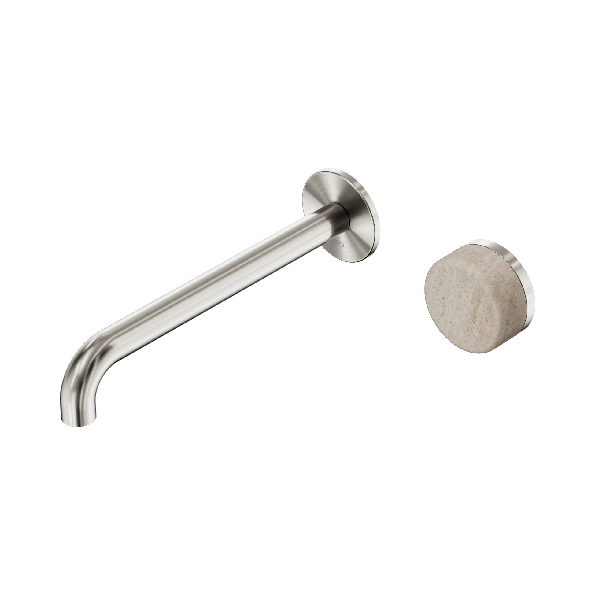 Nero Serenity Progressive Wall Basin Mixer 220mm Spout With Rome Travertine Handle, Brushed Nickel