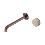 Nero Serenity Progressive Wall Basin Mixer 220mm Spout With Rome Travertine Handle, Brushed Bronze