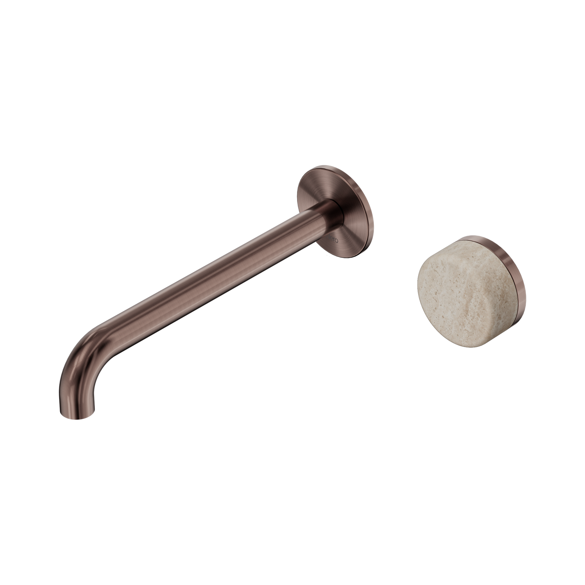 Nero Serenity Progressive Wall Basin Mixer 220mm Spout With Rome Travertine Handle, Brushed Bronze