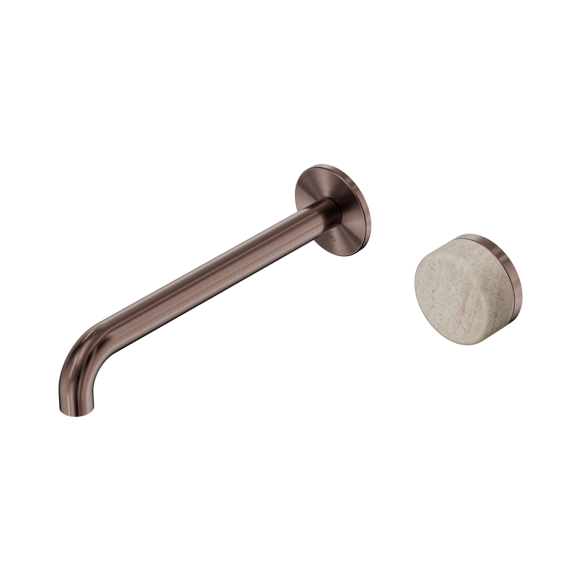 Nero Serenity Progressive Wall Basin Mixer 220mm Spout With Rome Travertine Handle, Brushed Bronze