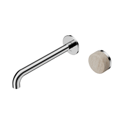 Nero Serenity Progressive Wall Basin Mixer 220mm Spout With Rome Travertine Handle, Chrome