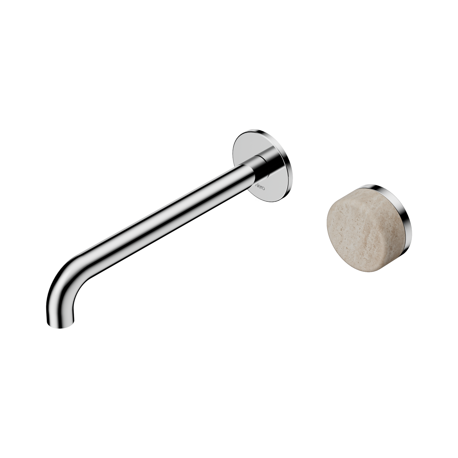 Nero Serenity Progressive Wall Basin Mixer 220mm Spout With Rome Travertine Handle, Chrome