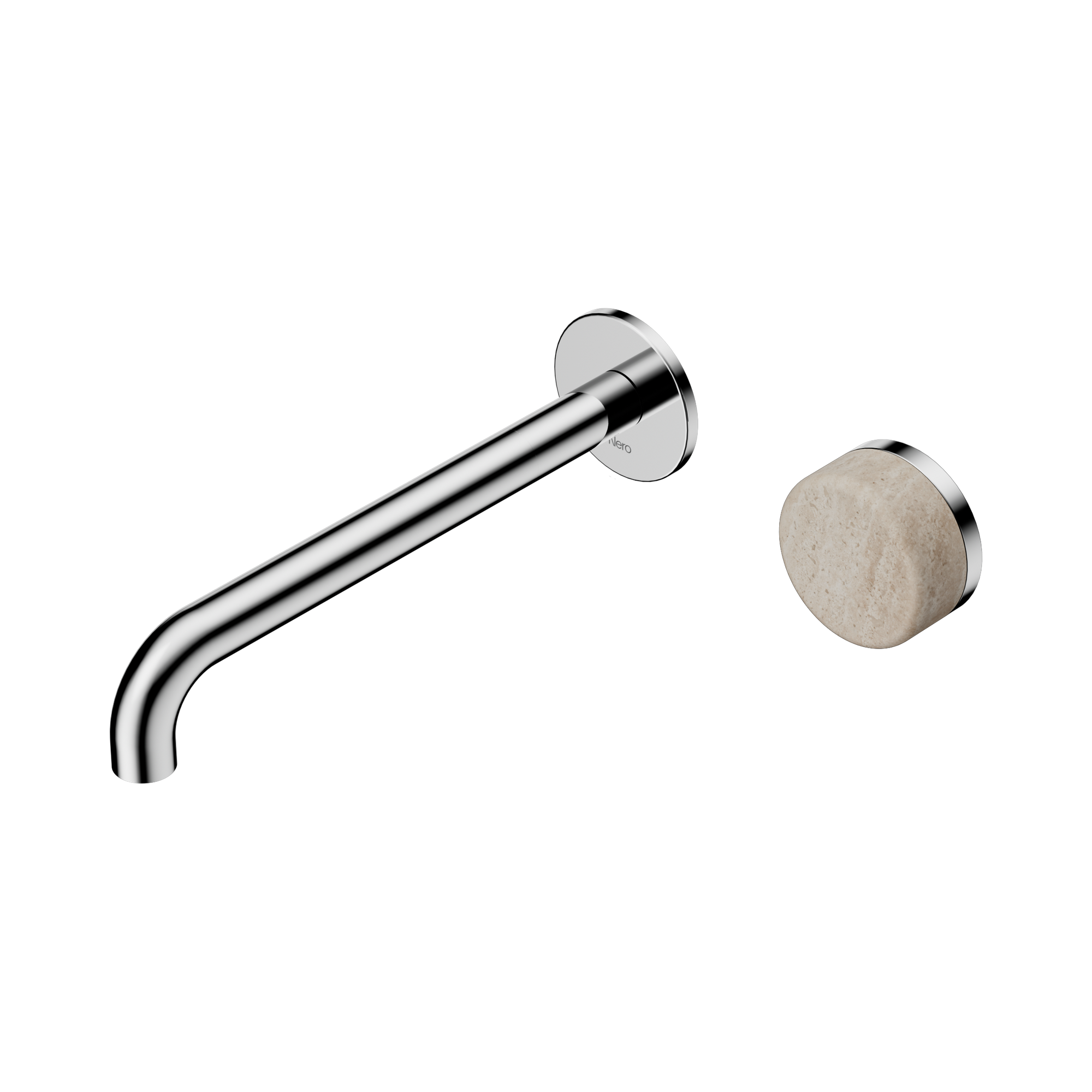 Nero Serenity Progressive Wall Basin Mixer 220mm Spout With Rome Travertine Handle, Chrome