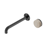Nero Serenity Progressive Wall Basin Mixer 220mm Spout With Rome Travertine Handle, Gun Metal