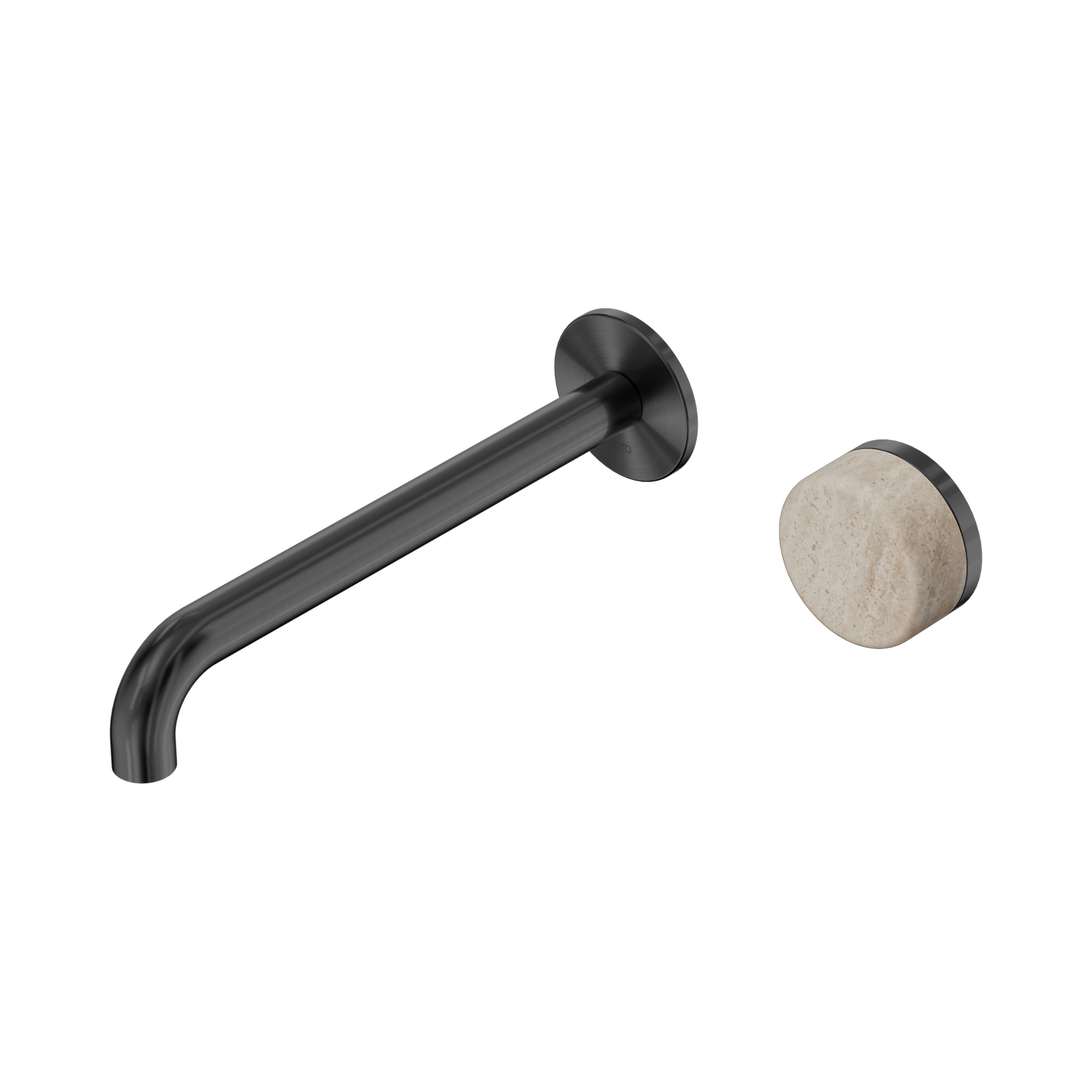 Nero Serenity Progressive Wall Basin Mixer 220mm Spout With Rome Travertine Handle, Gun Metal