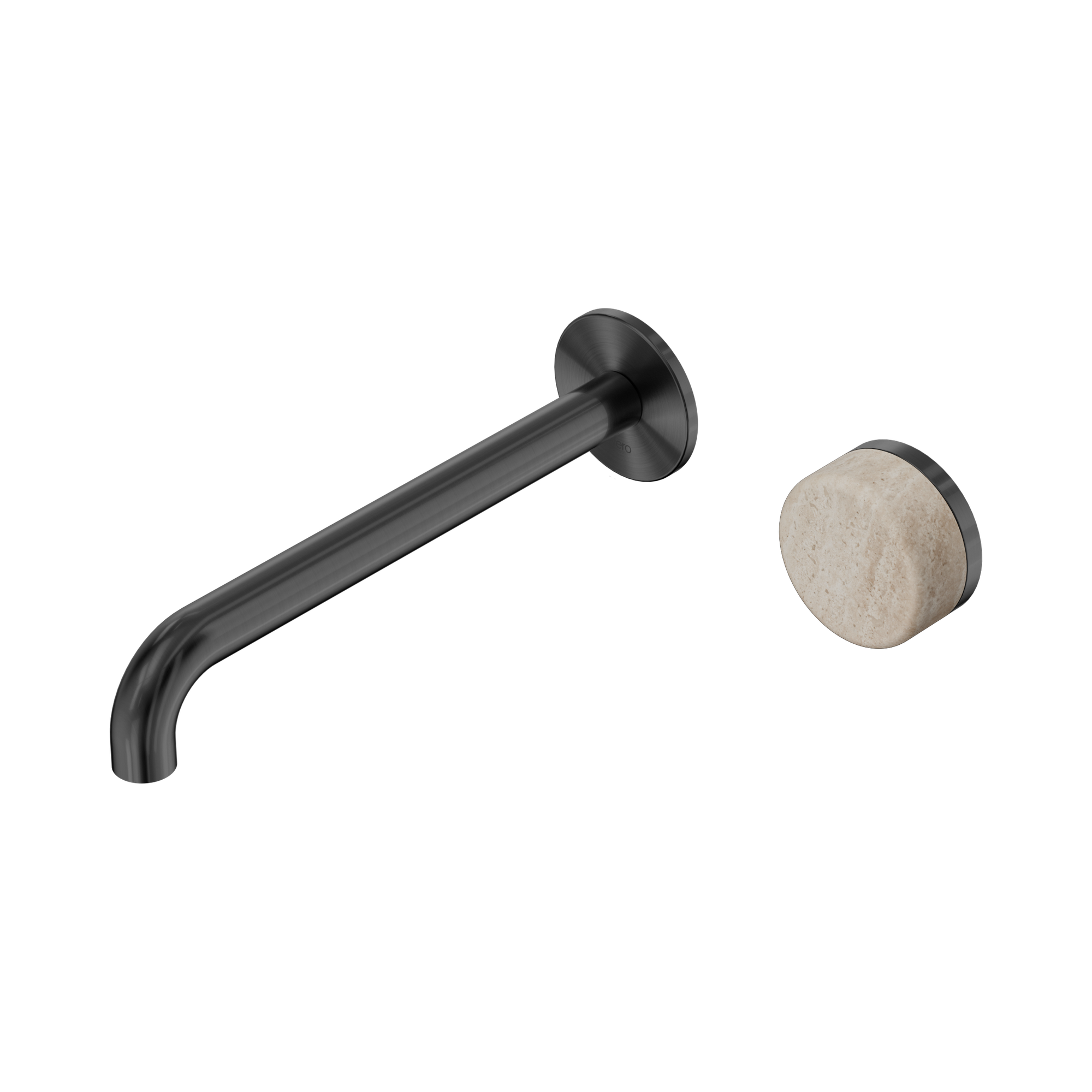 Nero Serenity Progressive Wall Basin Mixer 220mm Spout With Rome Travertine Handle, Gun Metal