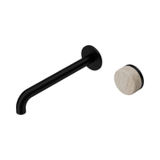 Nero Serenity Progressive Wall Basin Mixer 220mm Spout With Rome Travertine Handle, Matte Black