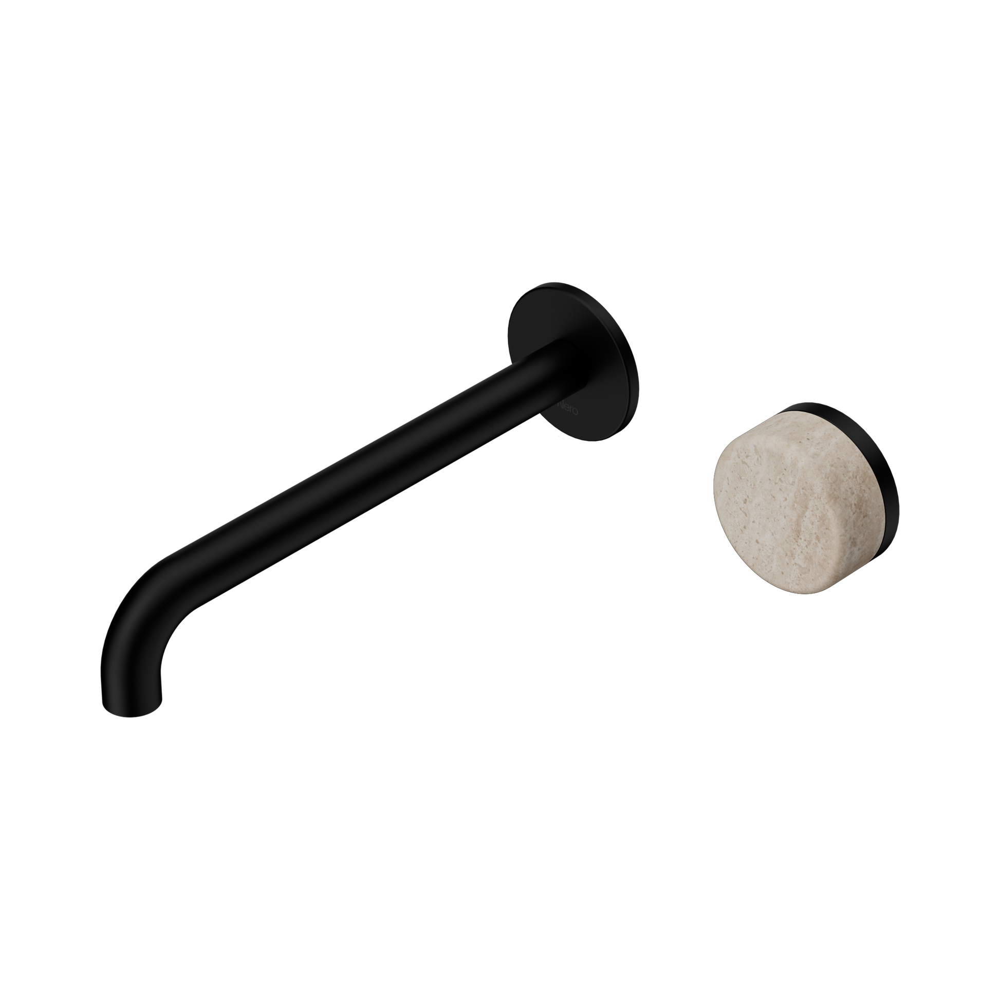 Nero Serenity Progressive Wall Basin Mixer 220mm Spout With Rome Travertine Handle, Matte Black