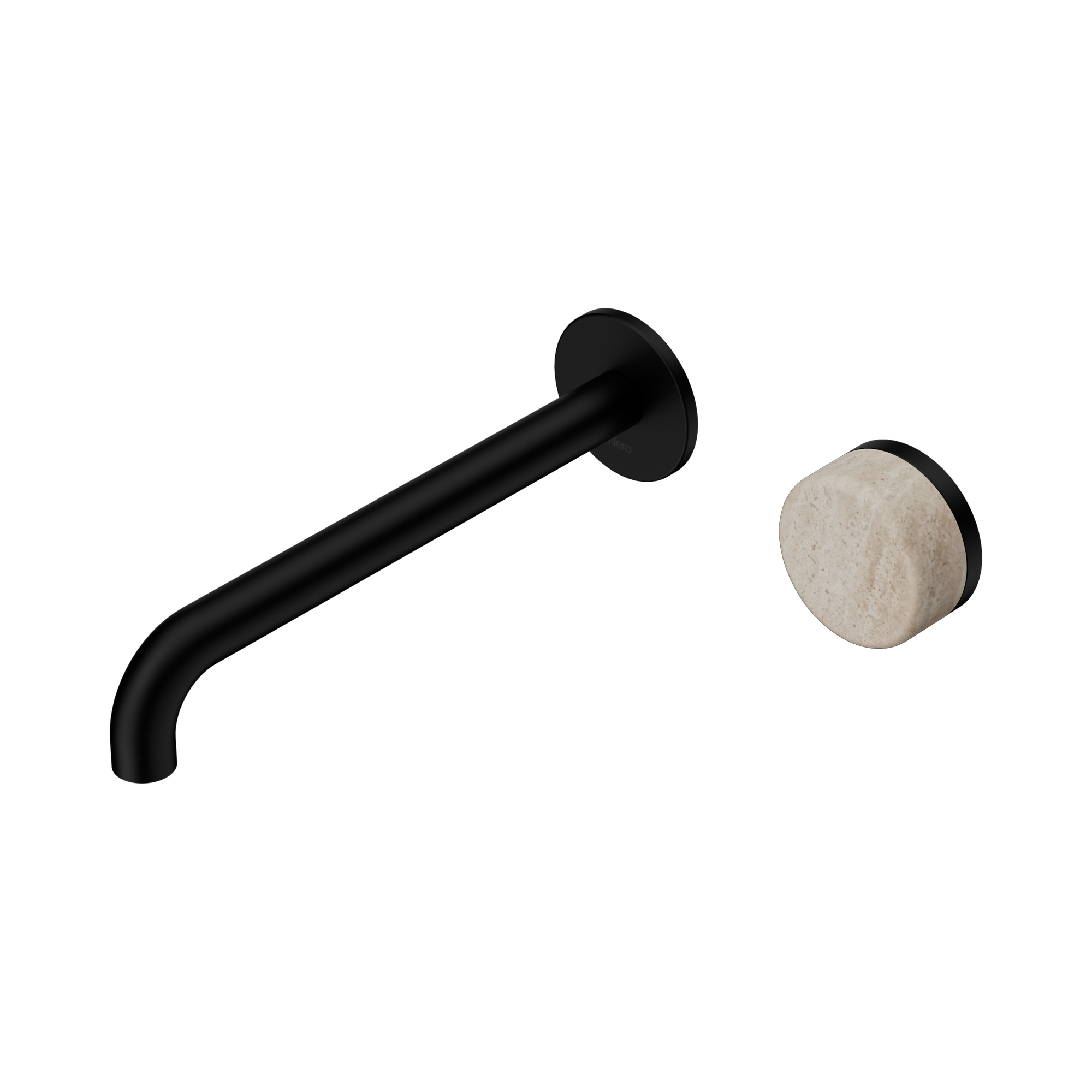 Nero Serenity Progressive Wall Basin Mixer 220mm Spout With Rome Travertine Handle, Matte Black