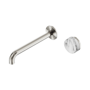 Nero Serenity Progressive Wall Basin Mixer 220mm Spout With Arabescato Corchia Handle, Brushed Nickel