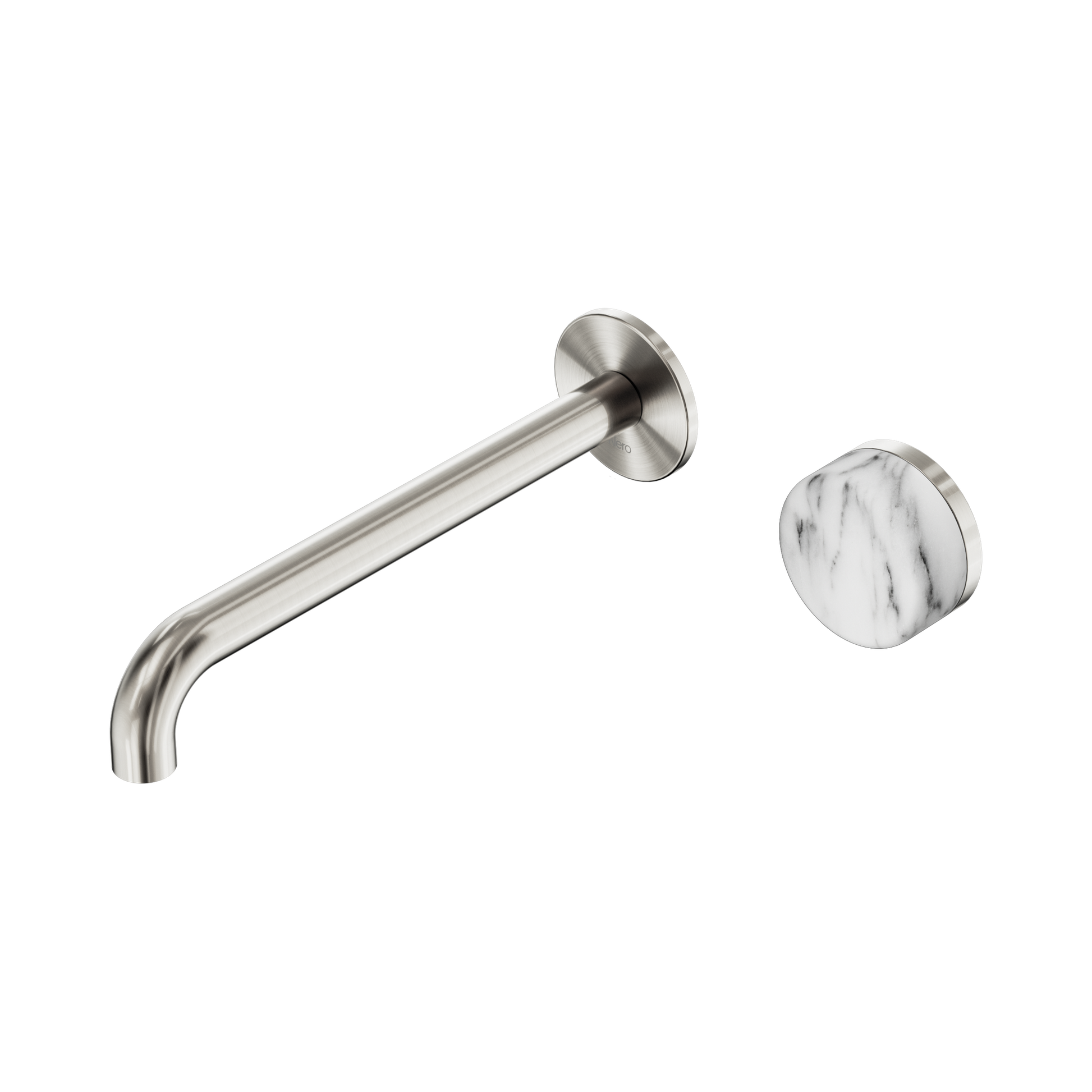 Nero Serenity Progressive Wall Basin Mixer 220mm Spout With Arabescato Corchia Handle, Brushed Nickel