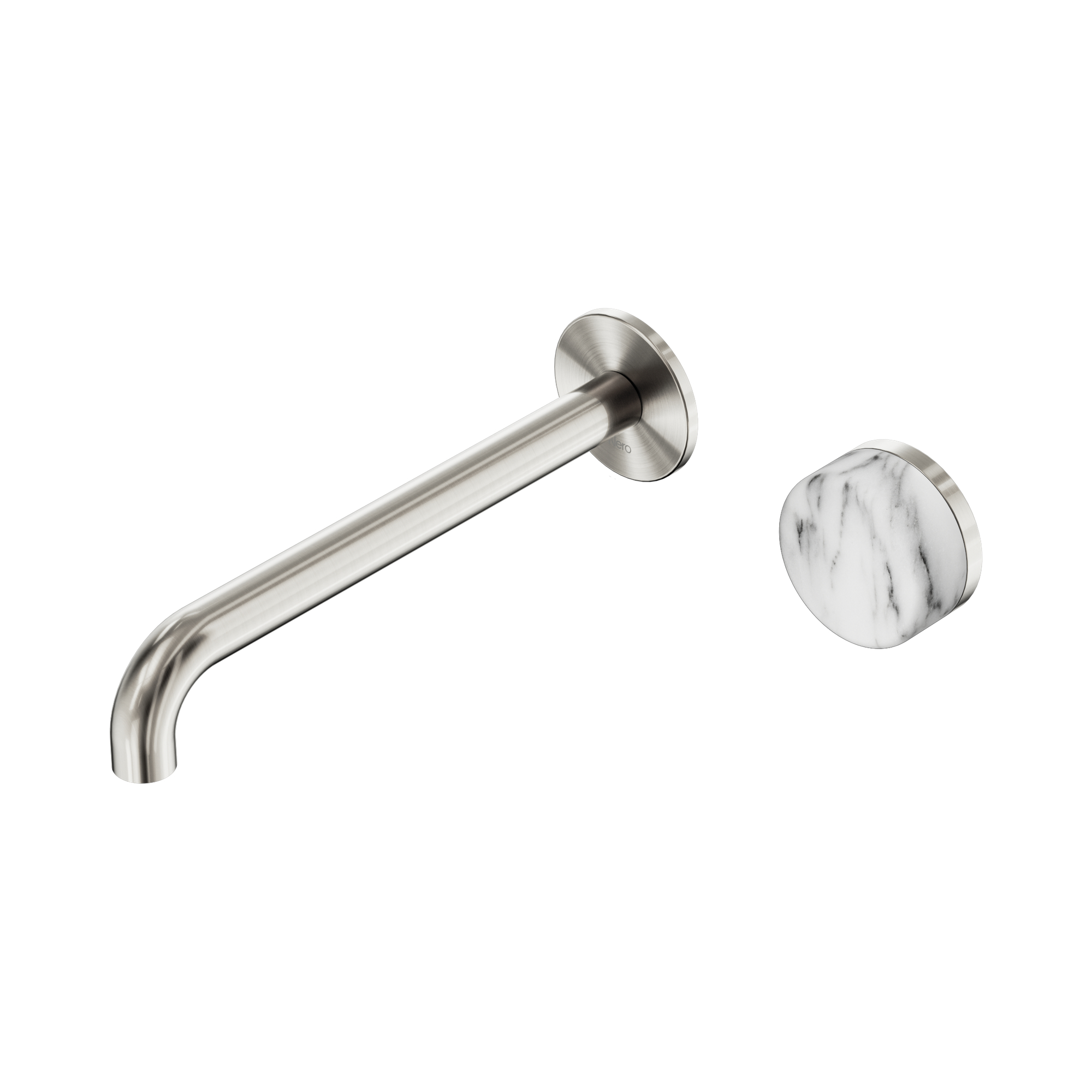 Nero Serenity Progressive Wall Basin Mixer 220mm Spout With Arabescato Corchia Handle, Brushed Nickel