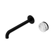 Nero Serenity Progressive Wall Basin Mixer 220mm Spout With Arabescato Corchia Handle, Matte Black