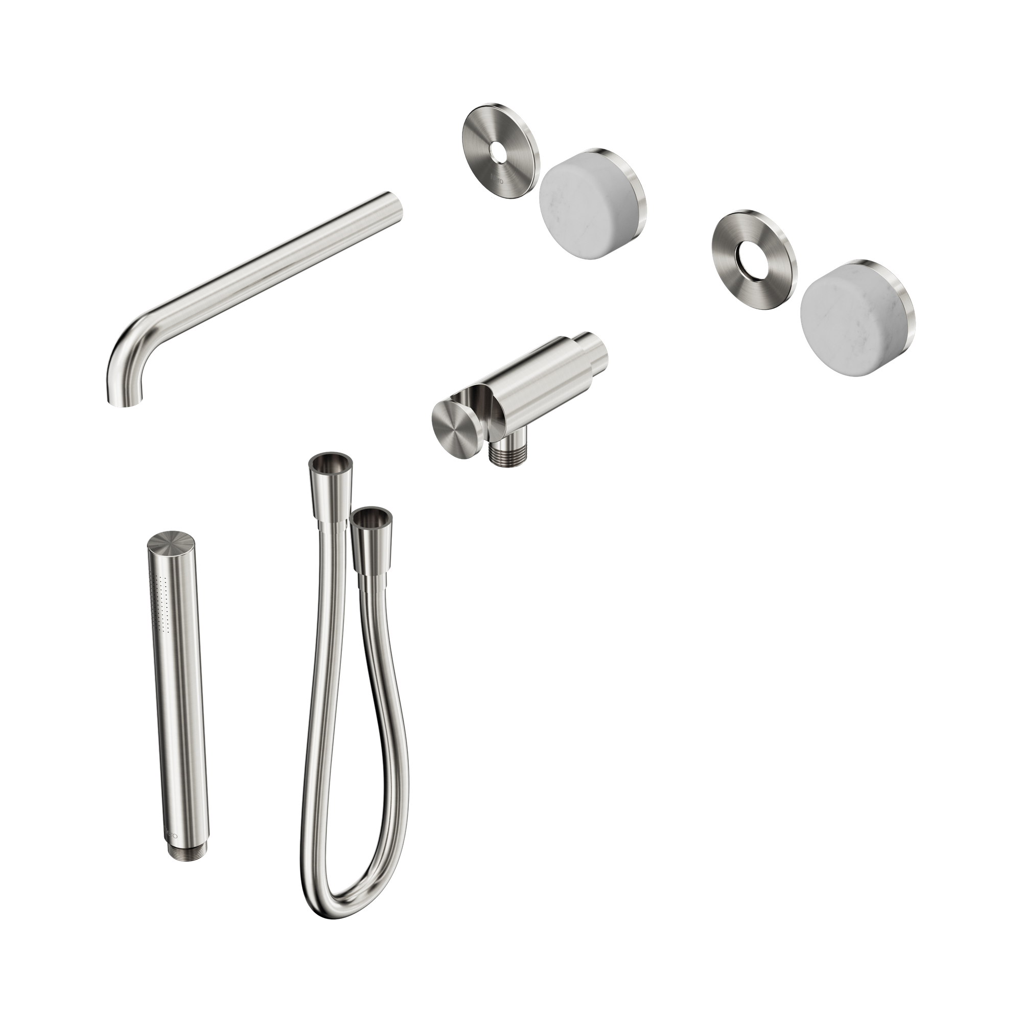 Nero Serenity Progressive Shower System With Spout With Carrara Handle And Slim Shower Trim Kit Only, Brushed Nickel