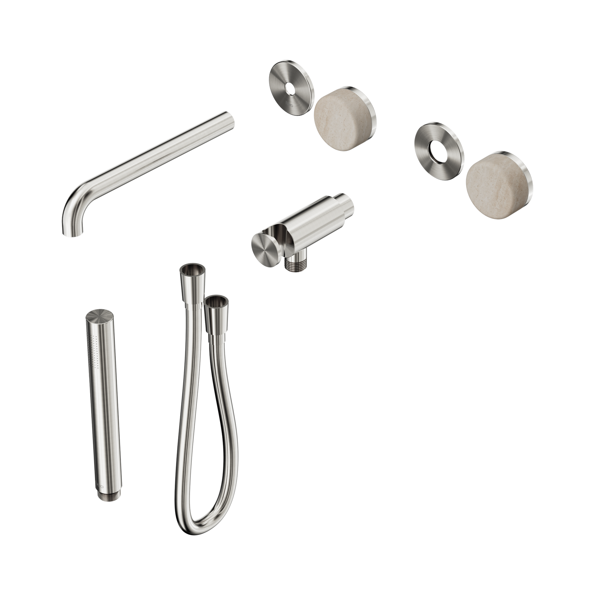Nero Serenity Progressive Shower System With Spout With Rome Travertine Handle And Slim Shower Trim Kit Only, Brushed Nickel