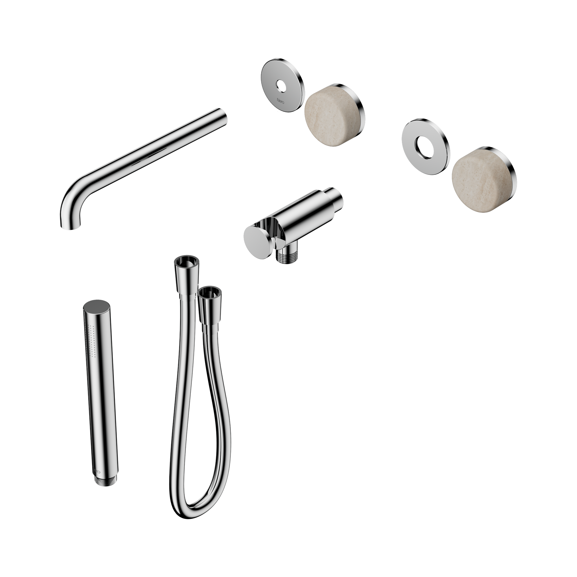 Nero Serenity Progressive Shower System With Spout With Rome Travertine Handle And Slim Shower Trim Kit Only, Chrome