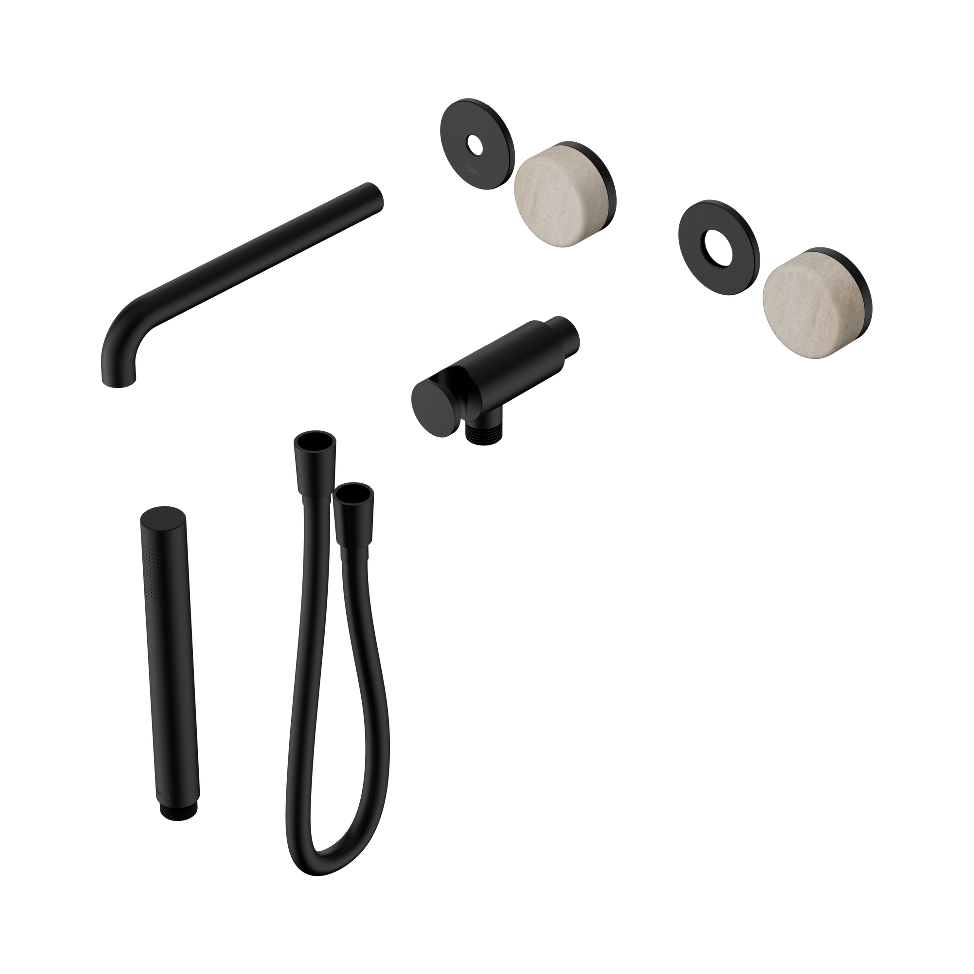 Nero Serenity Progressive Shower System With Spout With Rome Travertine Handle And Slim Shower Trim Kit Only, Matte Black