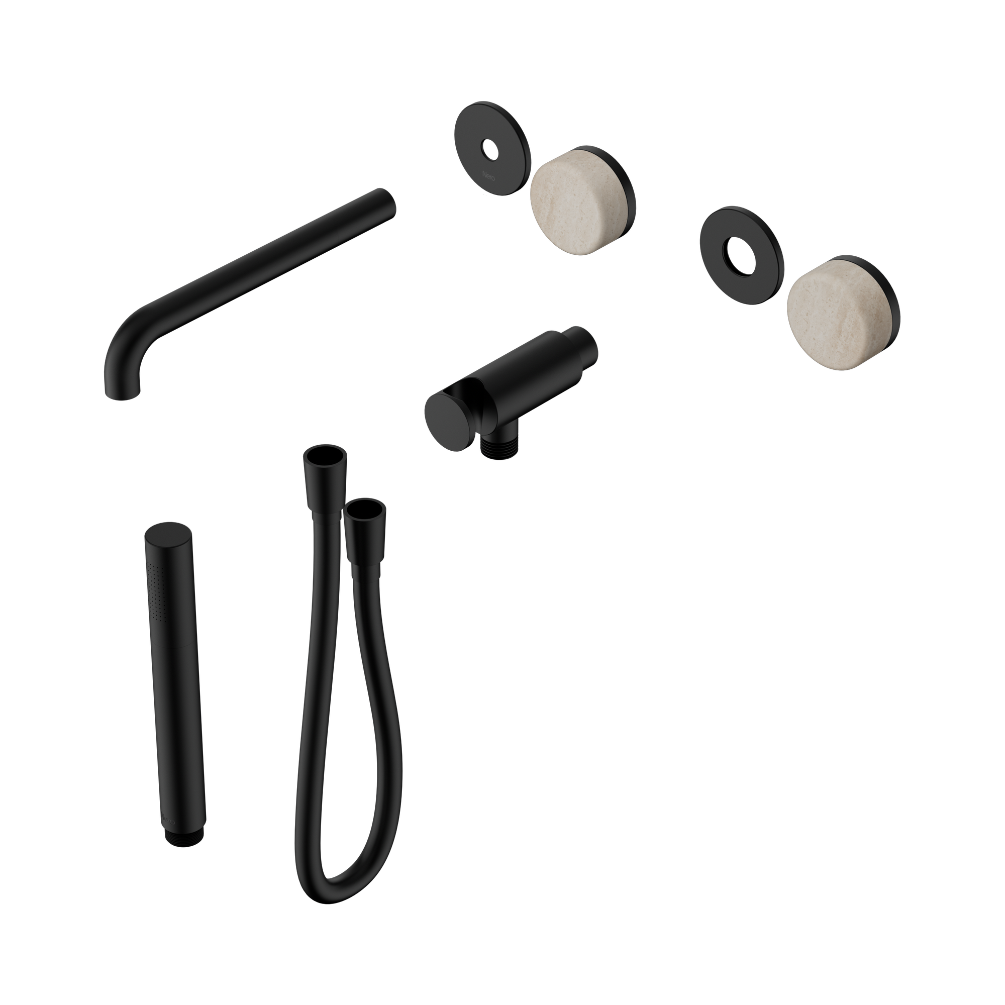 Nero Serenity Progressive Shower System With Spout With Rome Travertine Handle And Slim Shower Trim Kit Only, Matte Black