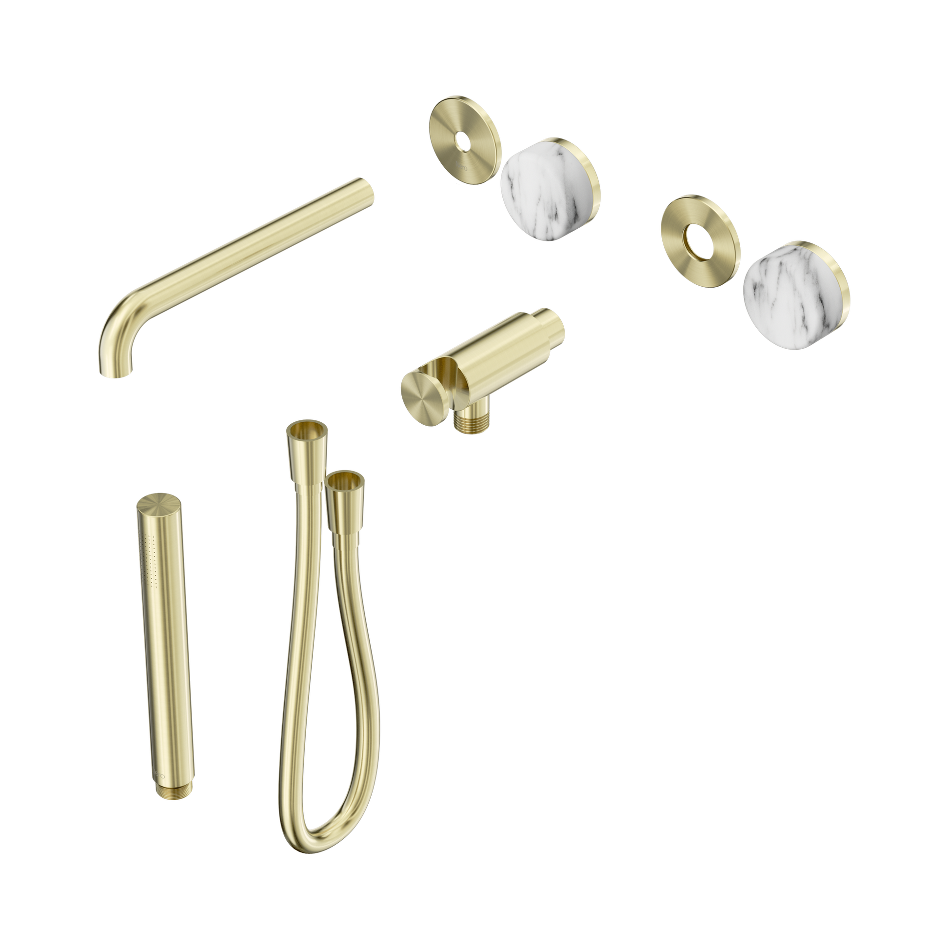 Nero Serenity Progressive Shower System With Spout With Arabescato Corchia Handle And Slim Shower Trim Kit Only, Brushed Gold
