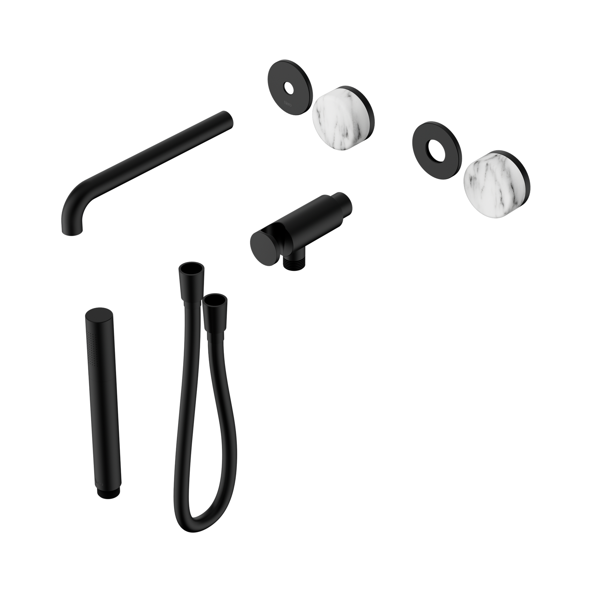 Nero Serenity Progressive Shower System With Spout With Arabescato Corchia Handle And Slim Shower Trim Kit Only, Matte Black