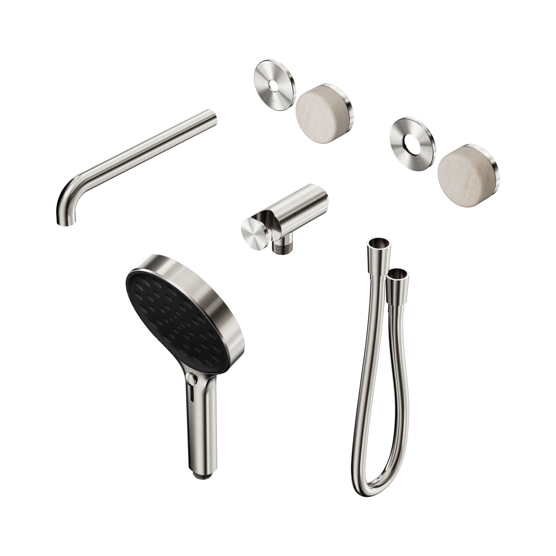 Nero Serenity Progressive Shower System With Spout With Rome Travertine Handle And Serenity Hand Shower Trim Kit Only, Brushed Nickel