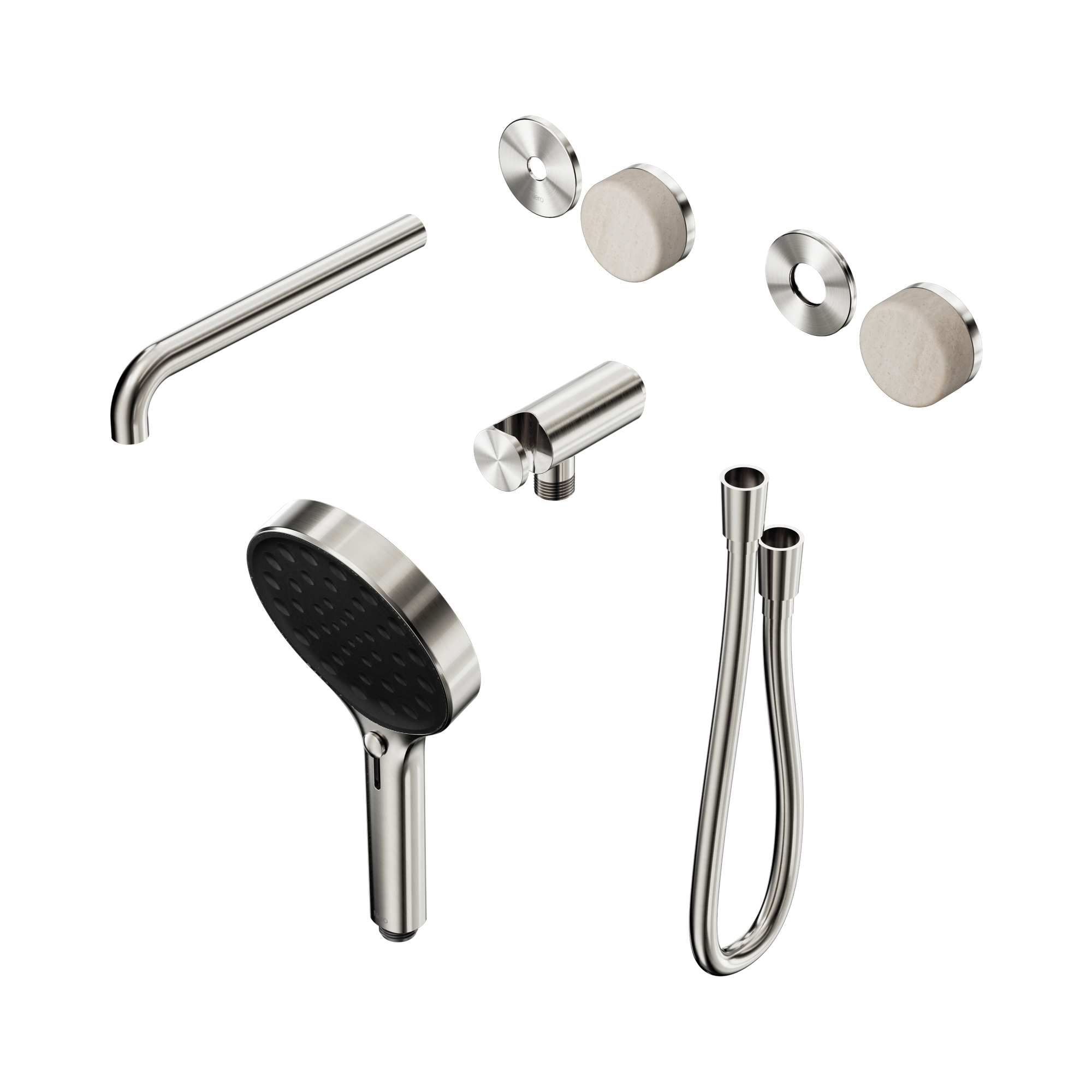 Nero Serenity Progressive Shower System With Spout With Rome Travertine Handle And Serenity Hand Shower Trim Kit Only, Brushed Nickel
