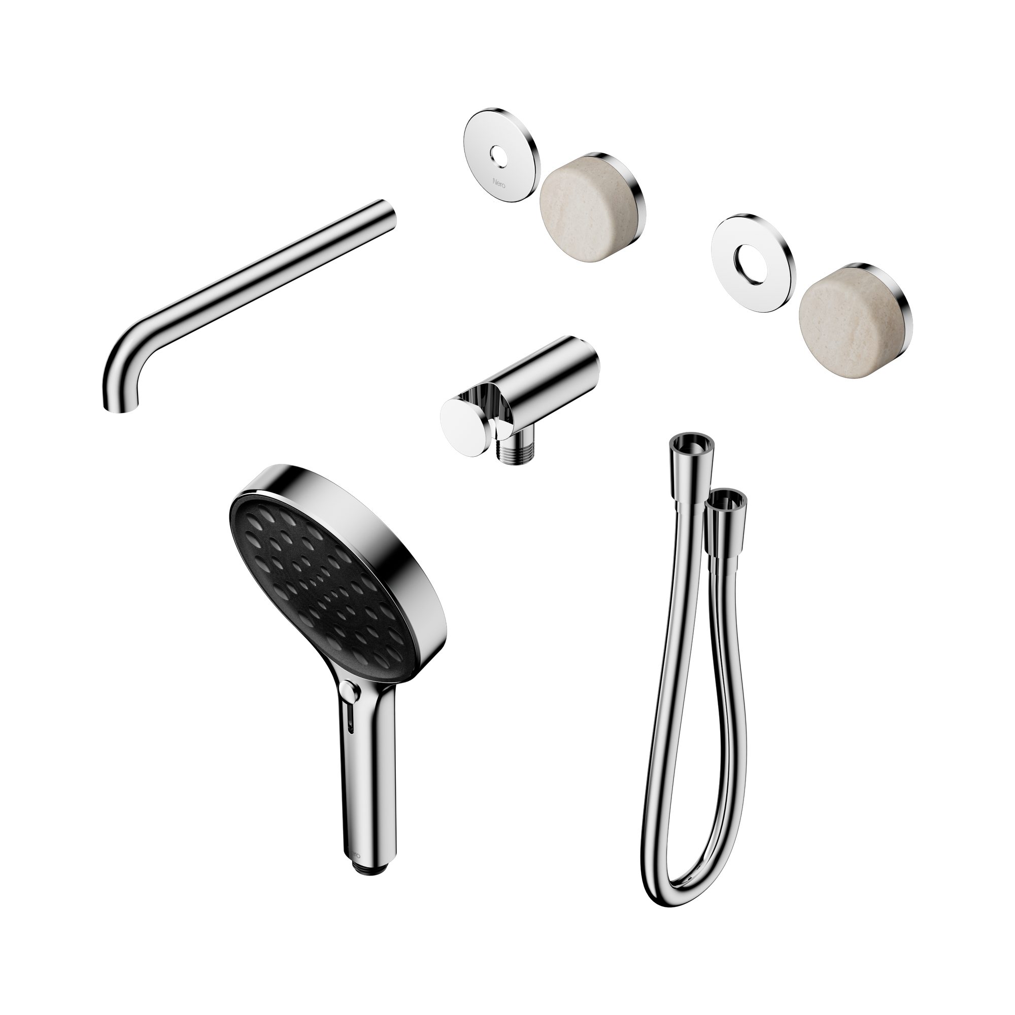 Nero Serenity Progressive Shower System With Spout With Rome Travertine Handle And Serenity Hand Shower Trim Kit Only, Chrome